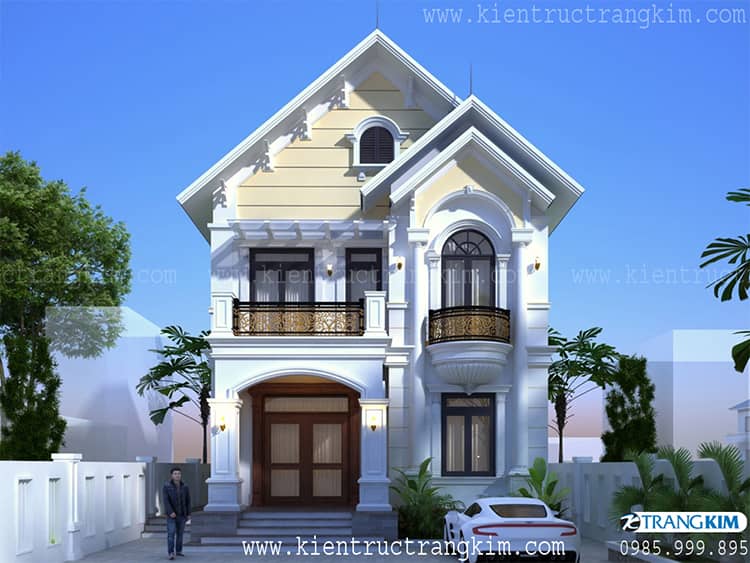 Hình ảnh phối cảnh kiến trúc công trình 3 Thiết kế nhà 2 tầng mái thái tân cổ điển