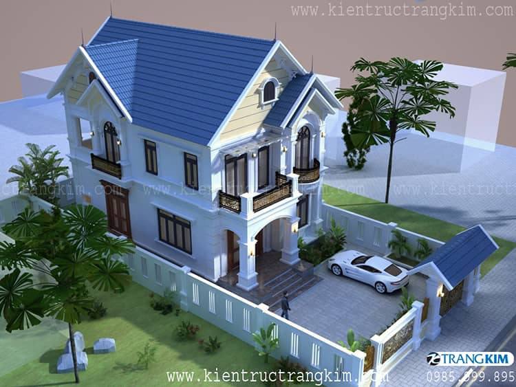 Hình ảnh phối cảnh kiến trúc công trình 4 Thiết kế nhà 2 tầng mái thái tân cổ điển