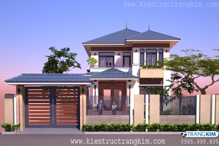 Hình ảnh phối cảnh kiến trúc công trình 2 biệt thự 2 tầng mái nhật