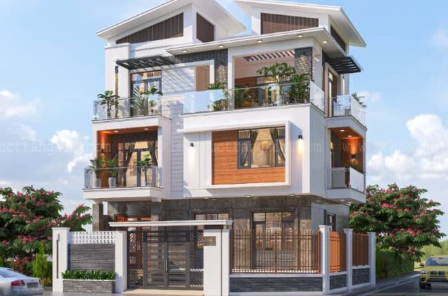 biệt thự 3 tầng mái lệch hiện đại