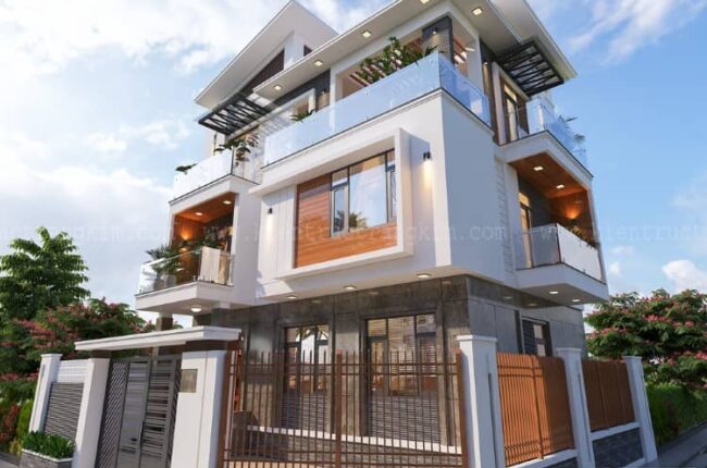 biệt thự 3 tầng mái lệch hiện đại