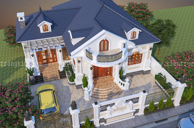 Thiết kế biệt thự 1 tầng 3 phòng ngủ tân cổ điển sang trọng 14,4×13,4m