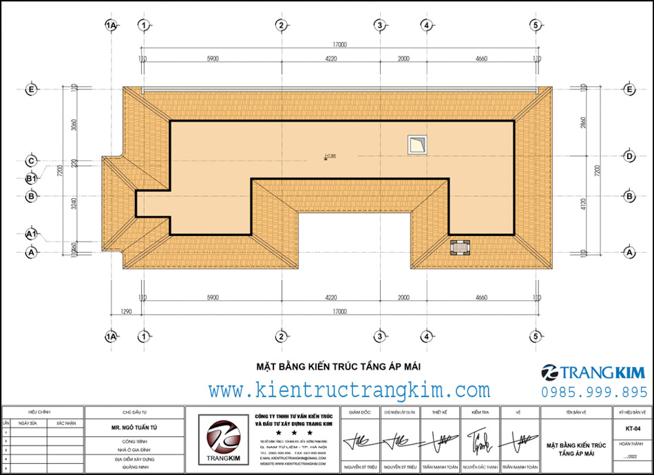 Mặt bằng thiết kế tầng áp mái 1 Mặt bằng kiến trúc áp mái