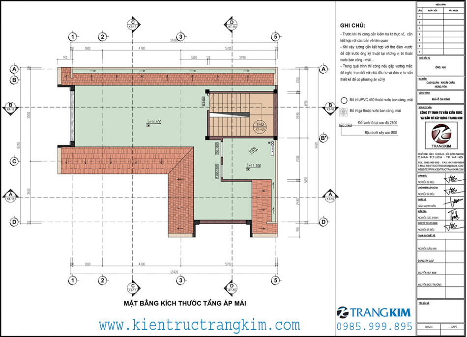 Mặt bằng thiết kế tầng áp mái 1 Mặt bằng kiến trúc tầng áp mái