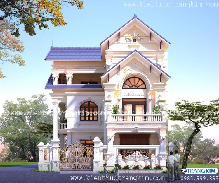 Hình ảnh phối cảnh kiến trúc công trình 2 biệt thự 3 tầng tân cổ điển với 4 phòng ngủ tiện nghi