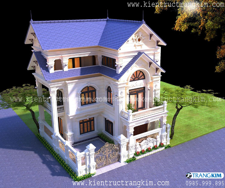 Hình ảnh phối cảnh kiến trúc công trình 3 biệt thự 3 tầng tân cổ điển với 4 phòng ngủ tiện nghi