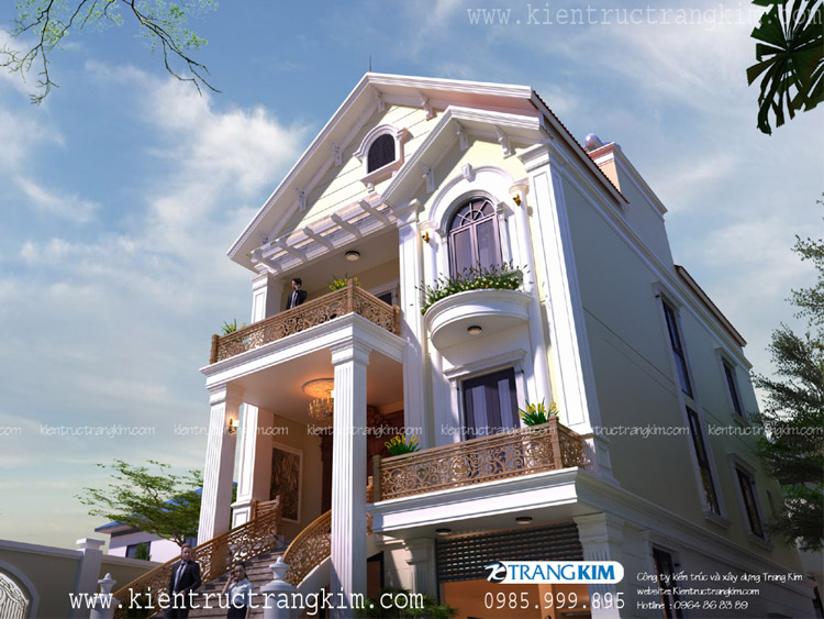 Hình ảnh phối cảnh kiến trúc công trình 3 phối cảnh thiết kế biệt thự cổ điển 3 tầng