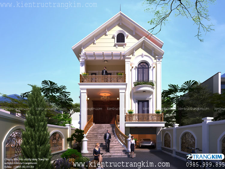 Hình ảnh phối cảnh kiến trúc công trình 4 phối cảnh thiết kế biệt thự cổ điển 3 tầng