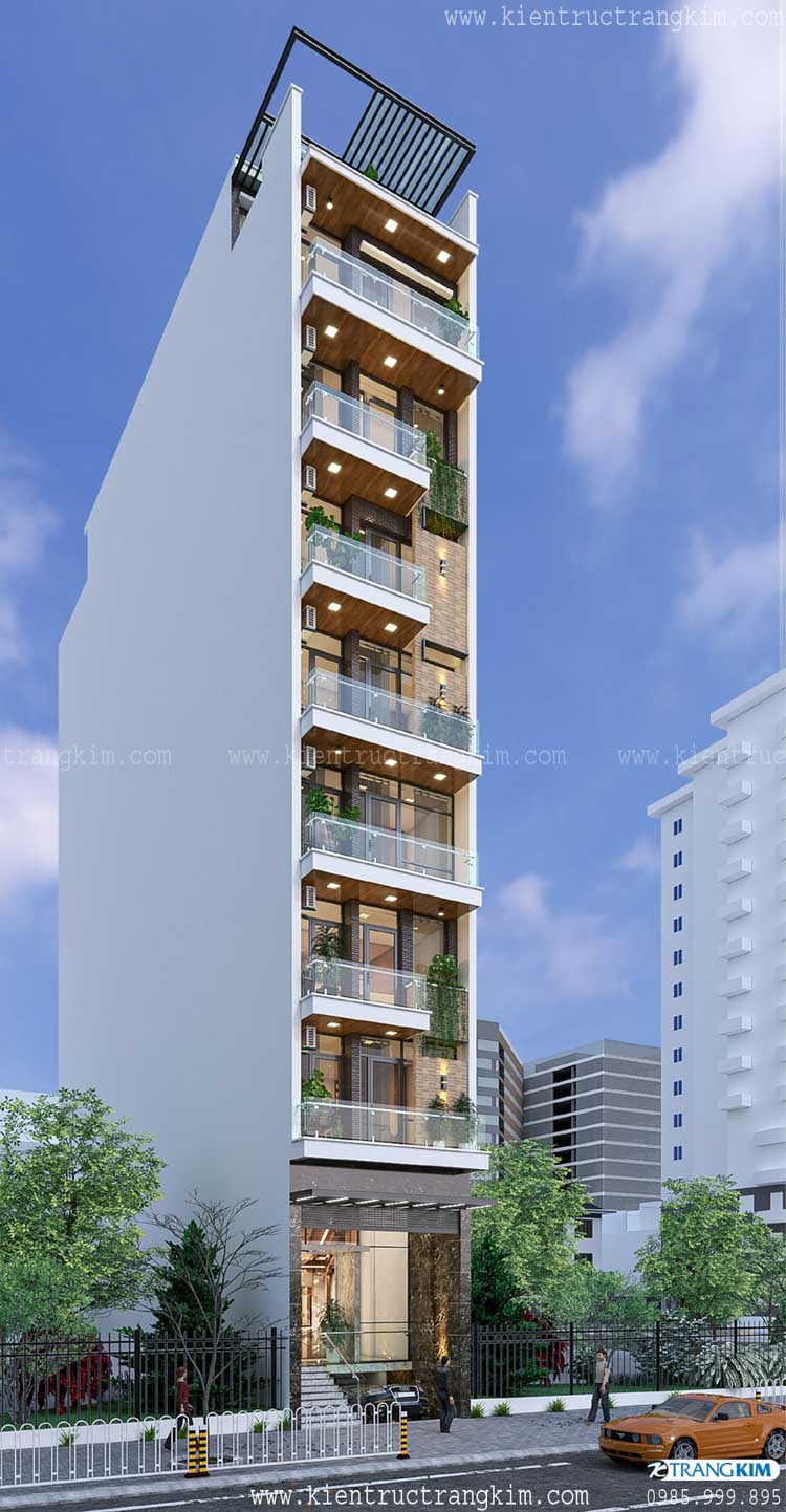 Phối cảnh thiết kế nhà cho thuê 8 tầng 1 tum 