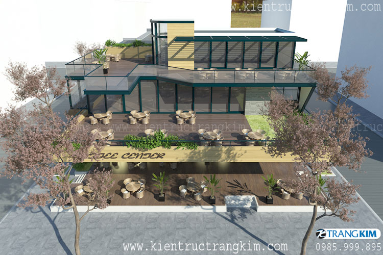4. Hình ảnh phối cảnh kiến trúc quán cà phê có kết cấu thép 3 tầng độc đáo 2 Thiết kế quán cà phê 3 tầng kết cấu thép