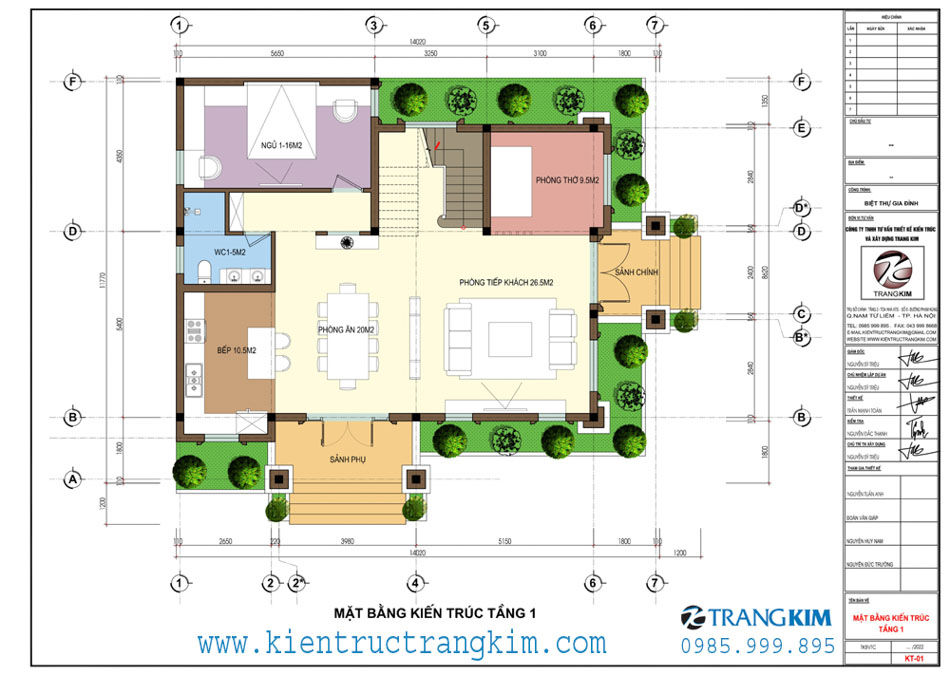 mặt bằng kiến trúc tầng 1