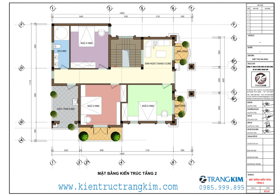 mặt bằng kiến trúc tầng 2