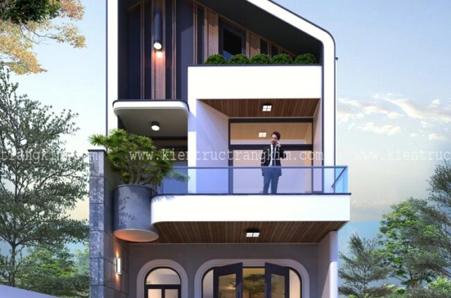 Phối cảnh thiết kế nhà ống 2 tầng 1 tum