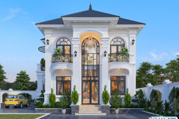 Biệt thự kiến trúc Pháp sang trọng, hiện đại với màu trắng chủ đạo.