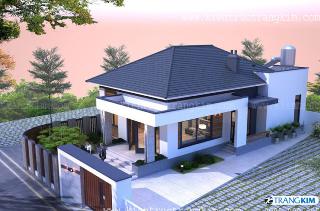 thiết kế biệt thự 1 tầng mái Nhật hiện đại
