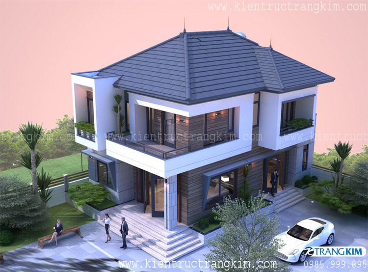 biệt thự 2 tầng mái Nhật hiện đại với 4 phòng ngủ