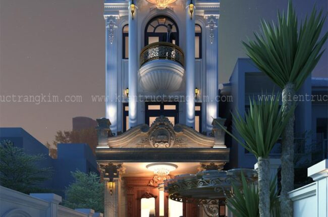 Phối cảnh kiến trúc nhà ống 3 tầng phong cách tân cổ điển