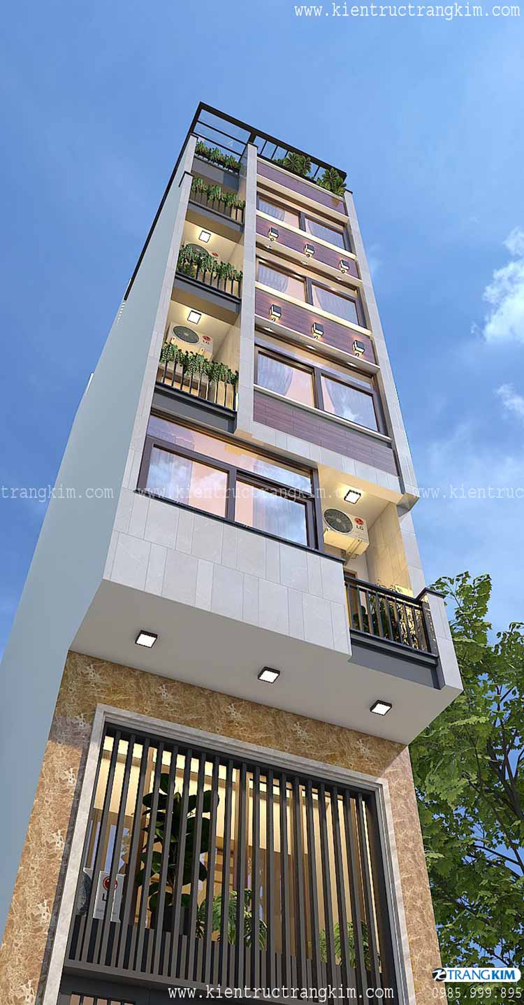 Hình ảnh phối cảnh kiến trúc công trình 3 nhà ống 5 tầng 1 tum 1 lung