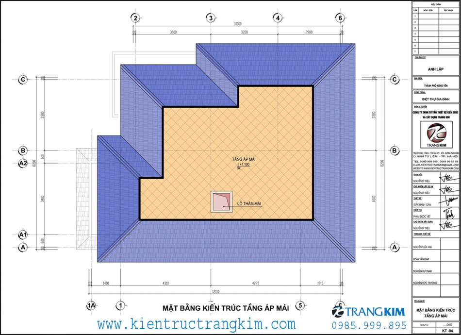 mặt bằng thiết kế áp mái