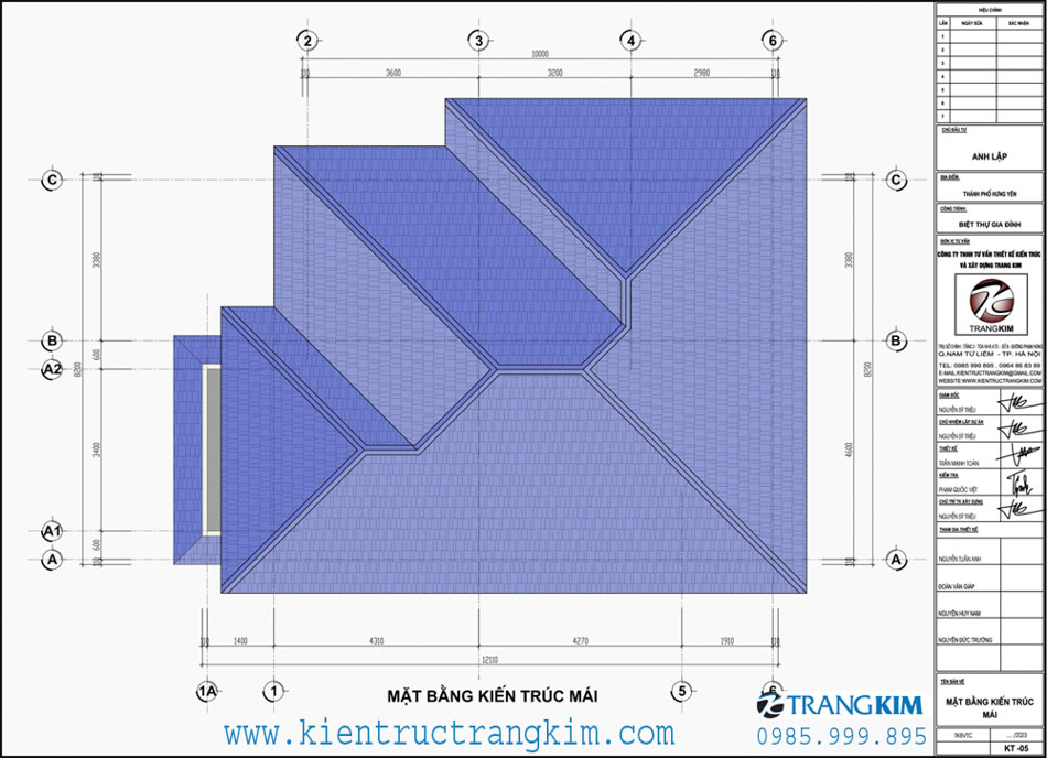 mặt bằng thiết kế mái