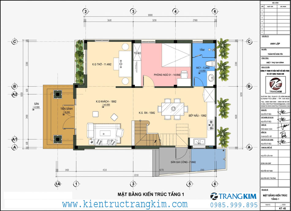 mặt bằng thiết kế tầng 1