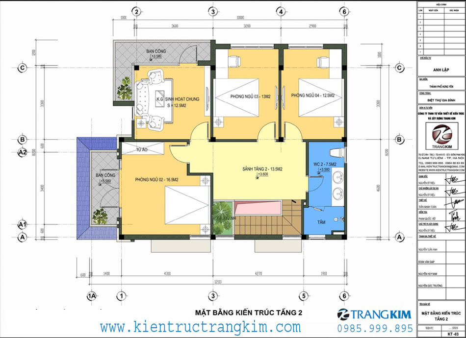 mặt bằng thiết kế tầng 2