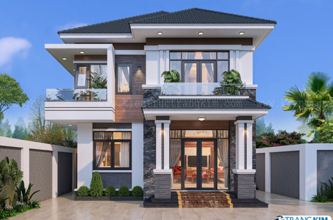 thiết kế biệt thự mái nhật 2 tầng