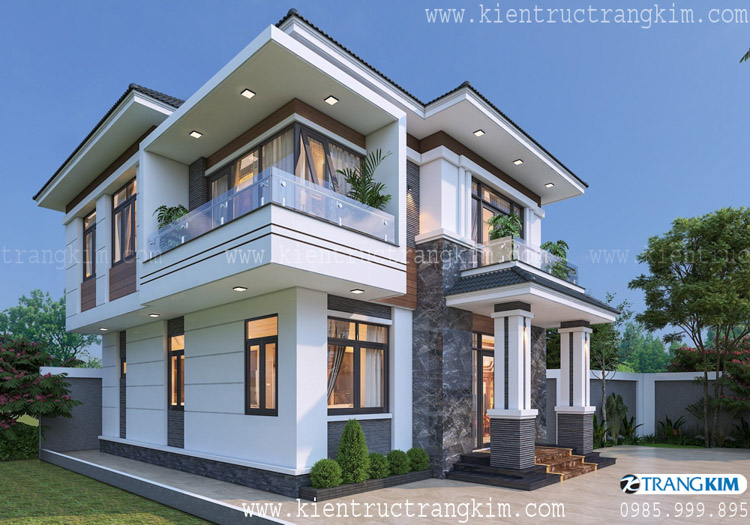 thiết kế biệt thự mái nhật 2 tầng