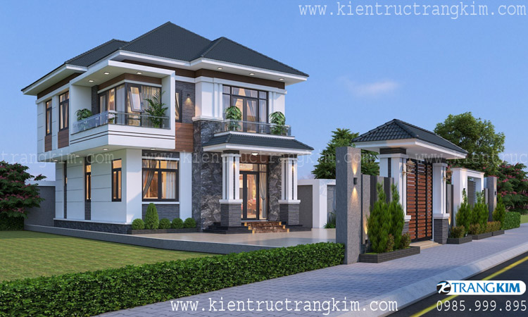 thiết kế biệt thự mái nhật 2 tầng