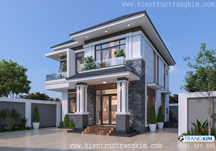 thiết kế biệt thự mái nhật 2 tầng