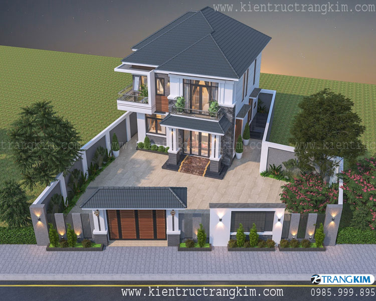 thiết kế biệt thự mái nhật 2 tầng