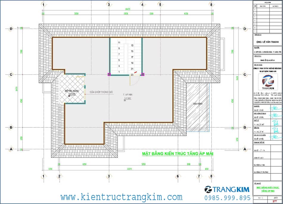 Mặt bằng thiết kế tầng áp mái 1 mặt bằng áp mái