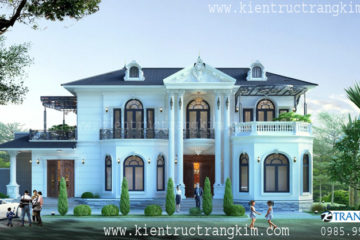 Biệt thự phong cách châu Âu sang trọng, mái ngói xanh đậm.