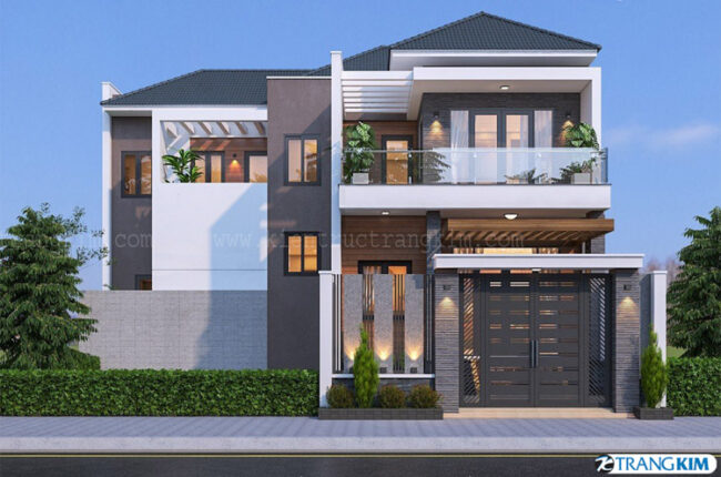 thiết kế biệt thự phố hiện đại 1 mặt thoáng