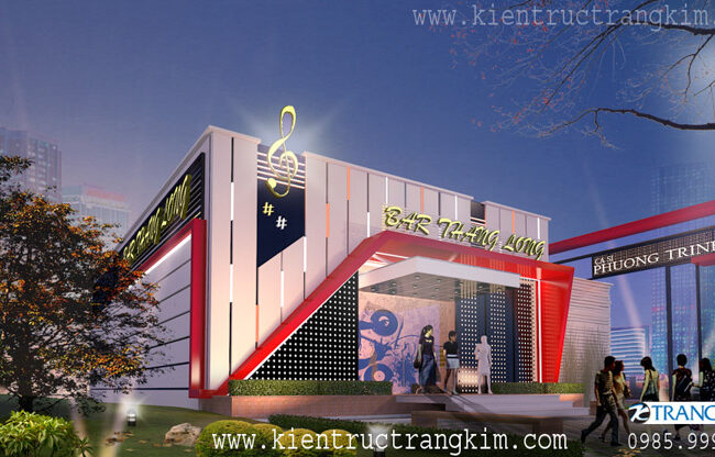 Thiết kế quán bar, cà phê “Bar Tháng Long” hiện đại, nổi bật về đêm.