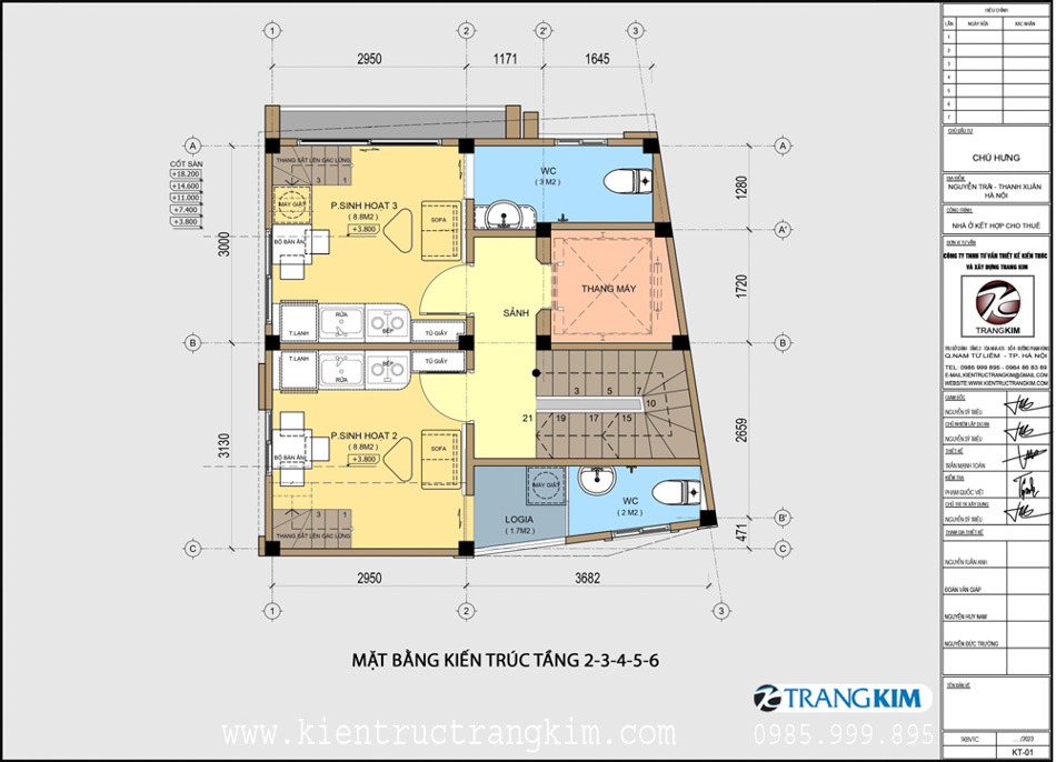Mặt bằng thiết kế tầng 2 - 6 1