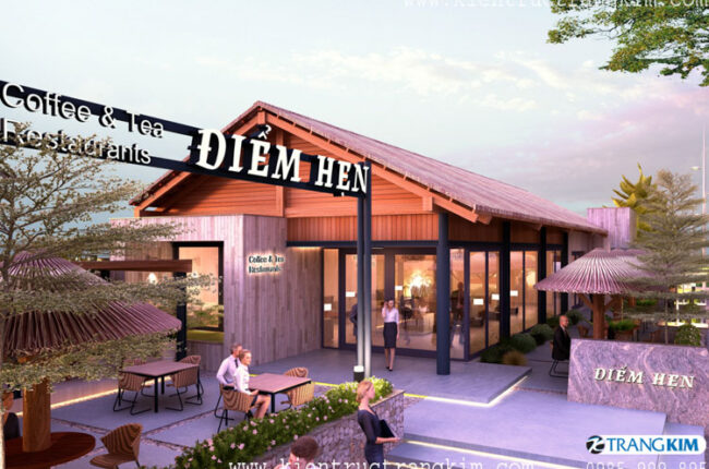 Quán cà phê Điểm Hẹn thiết kế mái nhà độc đáo, thoáng đãng.