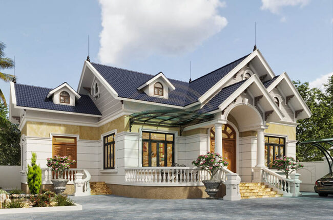 Biệt thự một tầng phong cách châu Âu hiện đại, sang trọng.