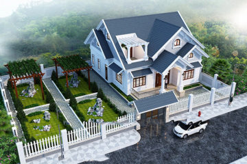 Biệt thự hiện đại với kiến trúc châu Âu, sân vườn xanh mát.