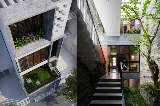 Kiến trúc nhà phố hiện đại với không gian xanh và ánh sáng tự nhiên.