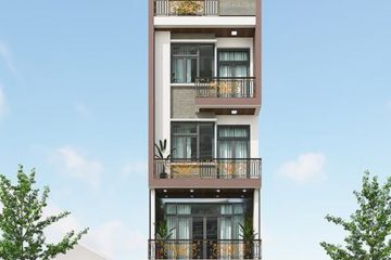 Mặt tiền nhà phố hiện đại 4 tầng với ban công xanh mát.