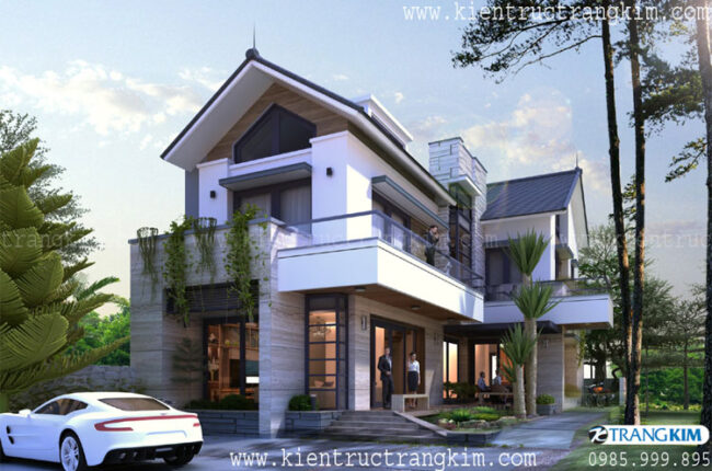 Thiết kế biệt thự 2 tầng 5 phòng ngủ mái Thái hiện đại 12x29m