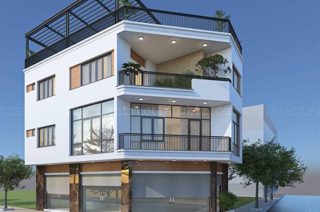 Mặt tiền nhà phố hiện đại, 3 tầng với thiết kế thông thoáng.