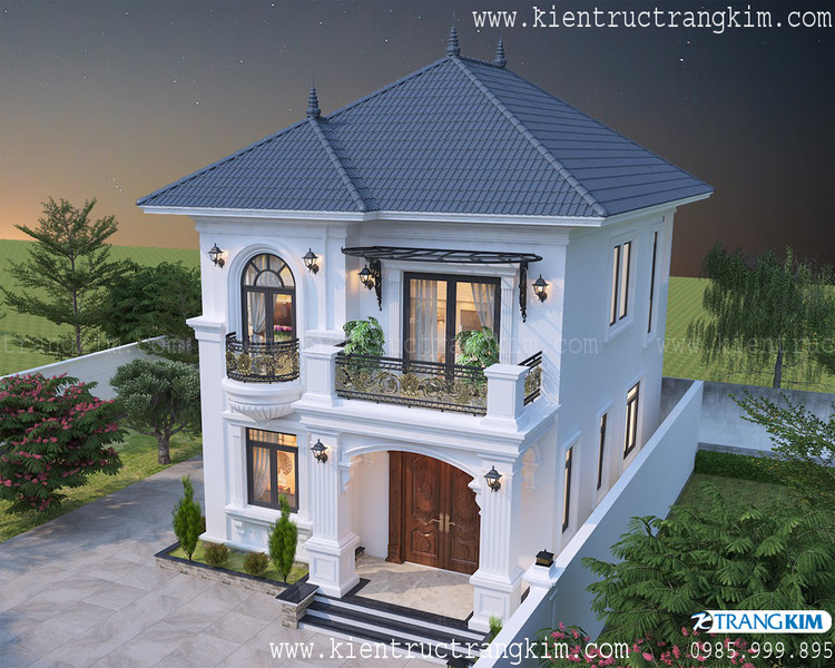 Hình ảnh phối cảnh kiến trúc công trình 2 Biệt thự 2 tầng mái nhật tân cổ điển