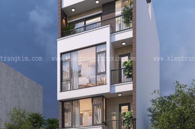 Thiết kế nhà ống 4 tầng 1 tum mặt tiền 5,6m dai dien