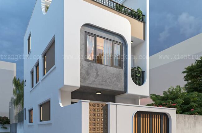 Thiết kế nhà ống 2 tầng 1 tum 3 phòng ngủ hiện đại mặt tiền 5,5m