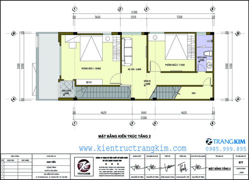 mặt bằng kiến trúc tầng 2