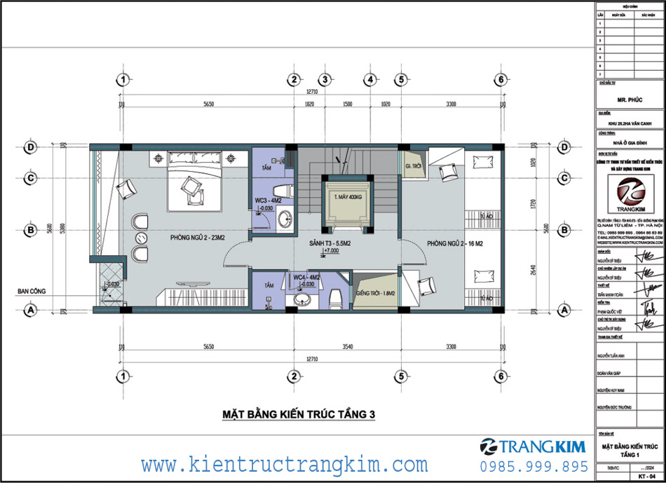 Mặt bằng thiết kế tầng 3