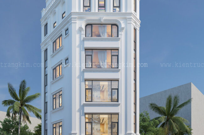 Thiết kế nhà vát góc 6 tầng 1 tum Tân cổ điển cho thuê kết hợp ở