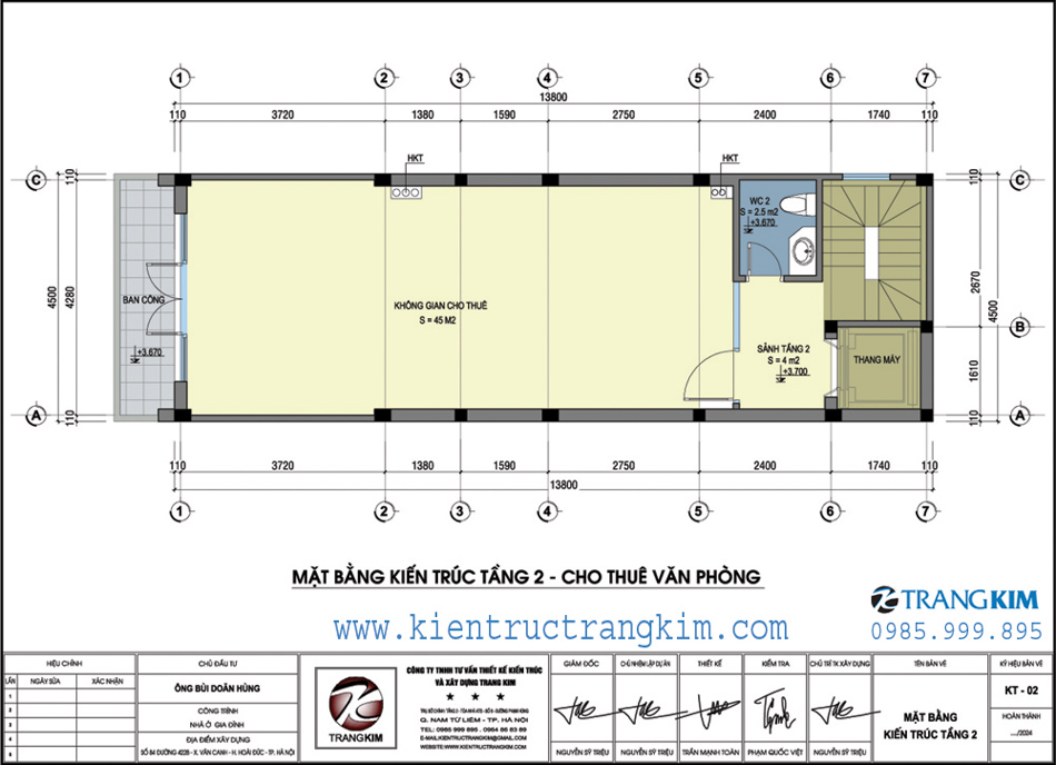 mặt bằng kiến trúc tầng 2